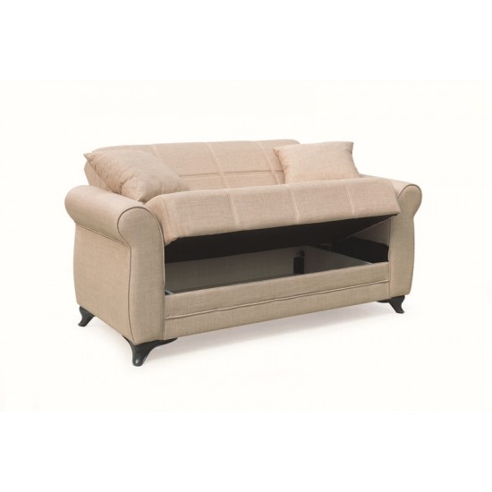 LENA LIGHT BROWN ΥΦΑΣΜΑ 2ΘΕΣΙΟΣ ΚΑΝΑΠΕΣ/ΚΡΕΒΑΤΙ ΜΕ ΑΠΟΘ.ΧΩΡΟ 150Χ80Χ75εκ.