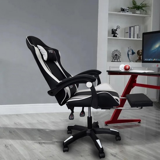 A6060 ΜΑΥΡΟ/ΛΕΥΚΟ ΠΟΛΥΘΡΟΝΑ GAMING/ΜΕ ΥΠΟΠΟΔΙΟ 64X62X113-121εκ.