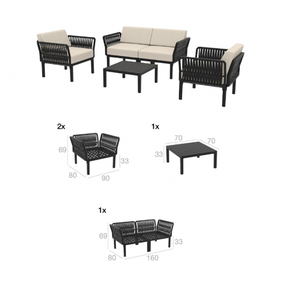 PORTOFINO LOUNGE SET 2ΘΕΣ.TAUPE/ΜΑΞ. BEIGE(2ΘΕΣ.+2ΠΟΛ.+ΤΡΑΠ 33εκ.)