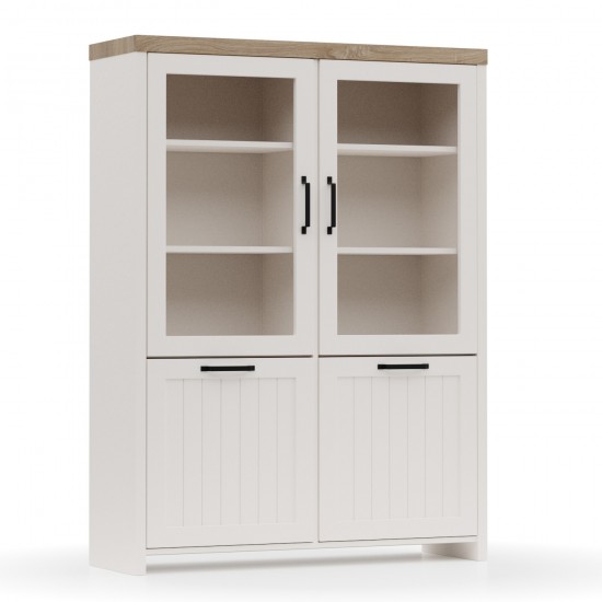 Bιτρίνα VERNE Δίφυλλη  114.8x37.2x153cm Λευκό-Φυσικός Δρυς