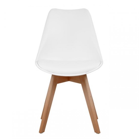 Καρέκλα LORA 47x56.6x82cm Λευκό με Ξύλινα Πόδια και Μαξιλάρι