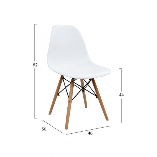 Καρέκλα STEFAN, 46.5x53x82cm Λευκό με Ξύλινα Πόδια