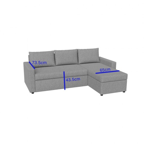 Concept Γωνιακός Καναπές Κρεβάτι με Αναστρέψιμη Γωνία & Αποθηκευτικό Χώρο Γκρι 218x153x80cm.