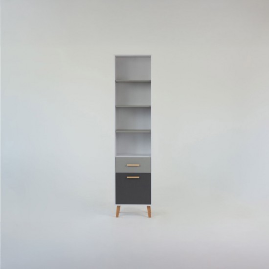 Βιβλιοθήκη Timmy Λευκό-Γραφίτη-Γκρι 46.8x36x199cm