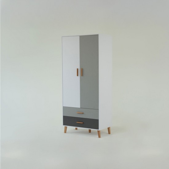 Ντουλάπα Timmy 2D2S Λευκό-Γραφίτη-Γκρι 90x50x199cm