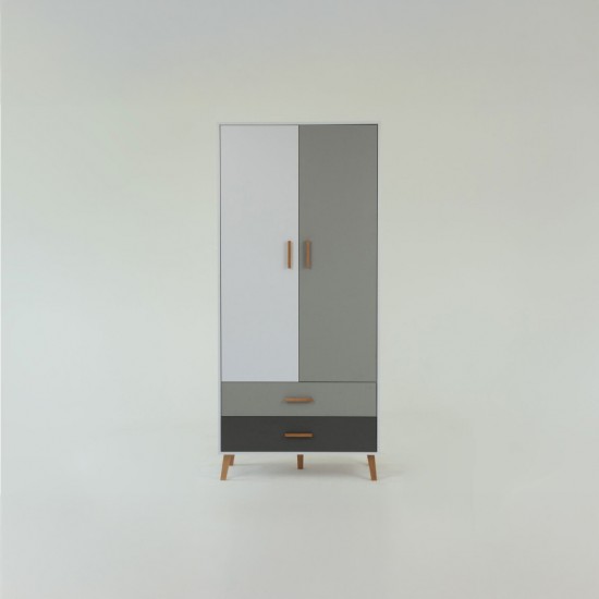 Ντουλάπα Timmy 2D2S Λευκό-Γραφίτη-Γκρι 90x50x199cm