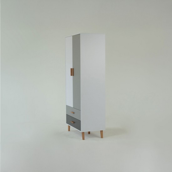 Ντουλάπα Timmy 2D2S Λευκό-Γραφίτη-Γκρι 90x50x199cm