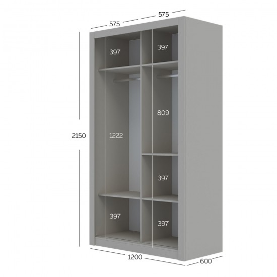 Ντουλάπα Linea Cashmere με καθρέφτη 120x60x215cm