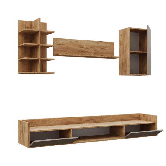 Σύνθεση τηλεόρασης Callisto Χρυσό Δρυς-Γκρεζ 200x40x180cm