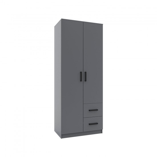 Ντουλάπα Δίφυλλη με συρτάρια Simple Γραφίτης 80x52x205cm
