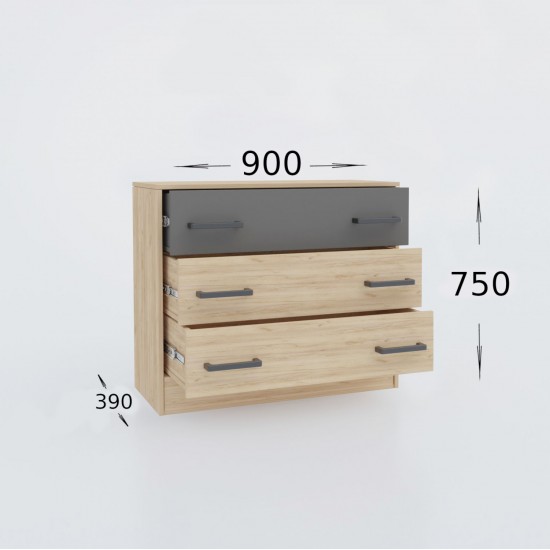 Συρταριέρα Viva Χρυσό Δρυς-Γραφίτη 90x39x75cm