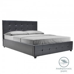 Κρεβάτι Roi pakoworld 160x200 PU μαύρο ματ + αποθηκευτικό χώρο