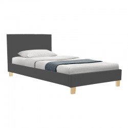 Κρεβάτι Nevil pakoworld ύφασμα ανθρακί με ξύλινο πόδι σε φυσική απόχρωση 100x200εκ