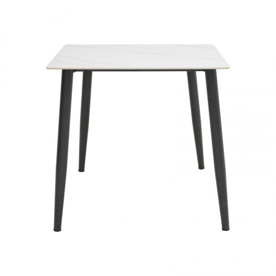 Τραπέζι Gustas pakoworld λευκό μαρμάρου sintered stone-μαύρο μέταλλο 80x80x76εκ