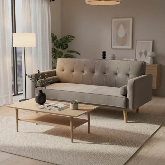 Καναπές-κρεβάτι Success pakoworld 3θέσιος βελούδο γκρι-μπεζ 190x80x84εκ