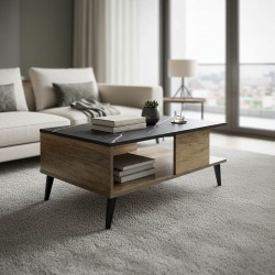 Τραπέζι σαλονιού Moses pakoworld χρώμα μαύρο μαρμάρου-καρυδί 90x54x37.5εκ