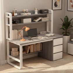 Γραφείο Soco pakoworld με ραφιέρα-MDF γκρι-λευκό 120x50x147εκ