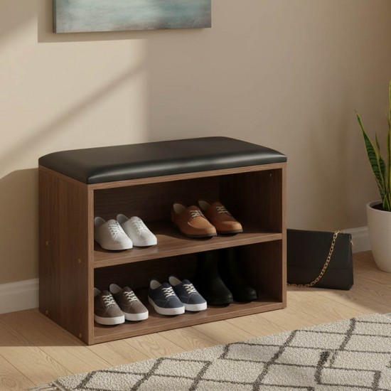 Παπουτσοθήκη-Σκαμπό Kiana pakoworld 4 ζεύγων με μαξιλάρι σε καρυδί απόχρωση 60x32x44εκ