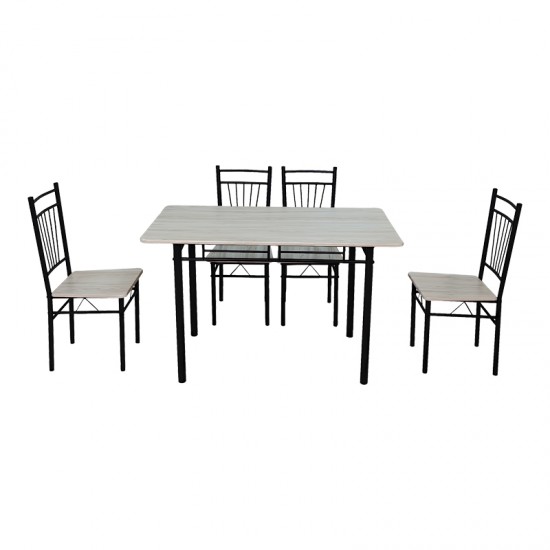 Τραπεζαρία Roza pakoworld σετ 5τμχ mdf sonoma με μεταλλικό μαύρο πόδι 110x60x75εκ