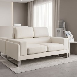 Καναπές Shea pakoworld 2θέσιος PU ivory-inox 158x80x87εκ