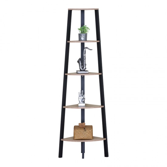Γωνιακή βιβλιοθήκη Arvia pakoworld oak με μαύρο μέταλλο 53.4x37.8x160.3εκ