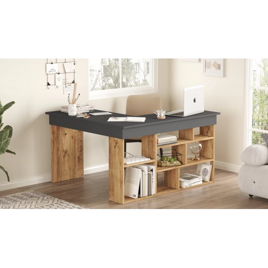 Γραφείο γωνιακό "VIANA" σε χρώμα atlantic pine/ανθρακί 115x120x72