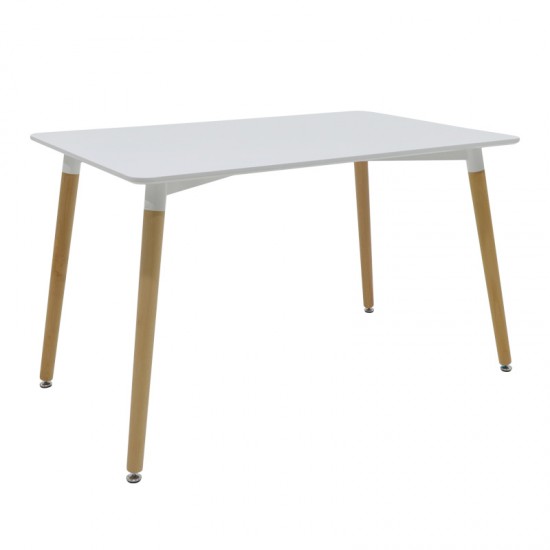 Τραπέζι Snow MDF λευκό-πόδια φυσικό 120x70x76εκ