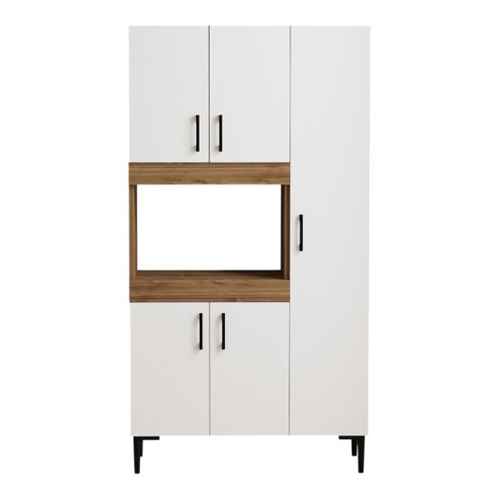 Ντουλάπα κουζίνας Defne pakoworld χρώμα λευκό-καρυδί 89x37.5x160εκ