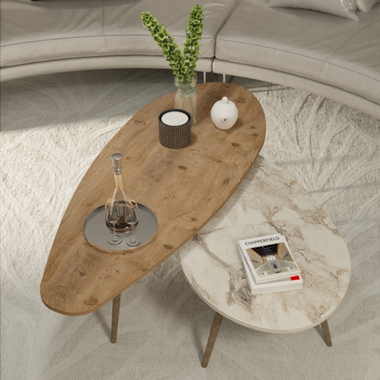 Τραπέζι σαλονιού Monty pakoworld 2 τεμ σε απόχρωση φυσικό-μπεζ μαρμάρου 116x46x46εκ