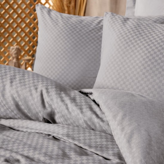 Σετ παπλωματοθήκη Plaid Cotton Box 4 τμχ Διπλή (200x220) χρώμα γκρι
