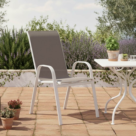 Πολυθρόνα Calan pakoworld μέταλλο λευκό-textilene καφέ 54x74x91εκ