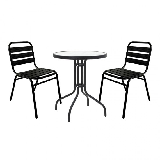 Τραπεζαρία Sussie- Watson pakoworld σετ 3τεμ μέταλλο μαύρο-γυαλί Φ60x70εκ