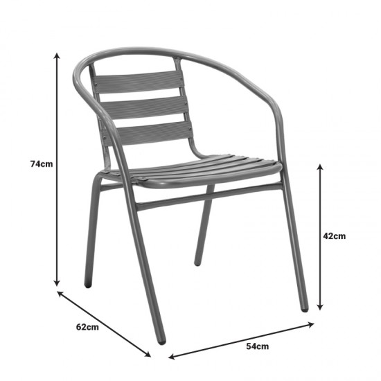 Τραπεζαρία Watson-Tade pakoworld 3τεμ μέταλλο ανθρακί-γυαλί 70x70x70εκ