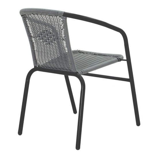 Τραπεζαρία Valor-Obbi pakoworld σετ 5τεμ μέταλλο μαύρο-γυαλί-pe γκρι 110x60x70εκ