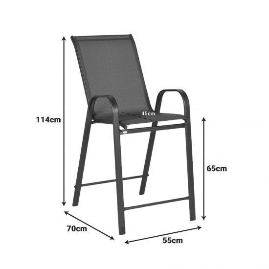 Σκαμπό μπαρ μεσαίου ύψους Calan pakoworld μέταλλο-textilene σε ανθρακί απόχρωση 55x70x114εκ