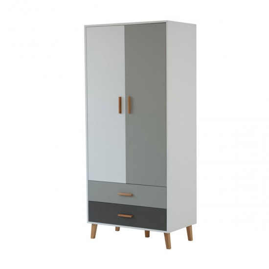 Ντουλάπα Timmy 2D2S Λευκό-Γραφίτη-Γκρι 90x50x199cm