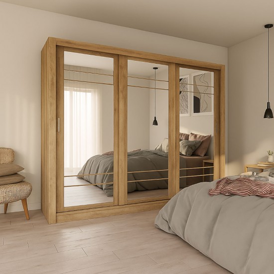 Ντουλάπα Grandio Χρυσό Δρυς με καθρέφτη 250x60x215cm