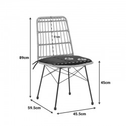 Καρέκλα Naoki pakoworld rattan σε φυσική απόχρωση με μαύρο μαξιλάρι και μεταλλικό μαύρο πόδι 45.5x59.5x89εκ