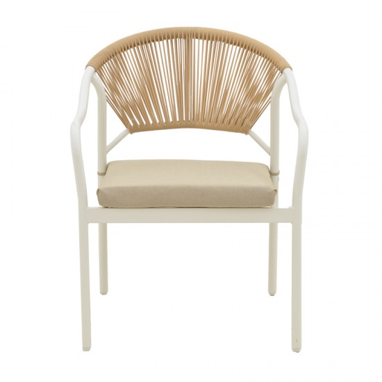 Σαλόνι Bonanza pakoworld σετ 4τμχ rattan μπεζ-μέταλλο λευκό