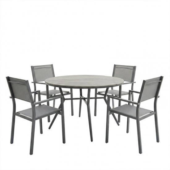 Τραπεζαρία Appa-Moly σετ 5τεμ pakoworld αλουμίνιο και plywood σε ανθρακί απόχρωση Φ120x74εκ