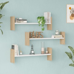 Ραφιέρα τοίχου Mento pakoworld λευκό με oak 75,6x14,5x23,6εκ