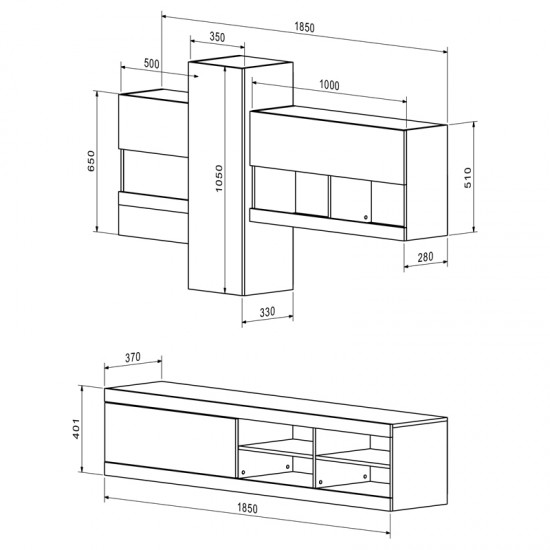 Σύνθετο σαλονιού Torania pakoworld sonoma-λευκό 185x37x145εκ