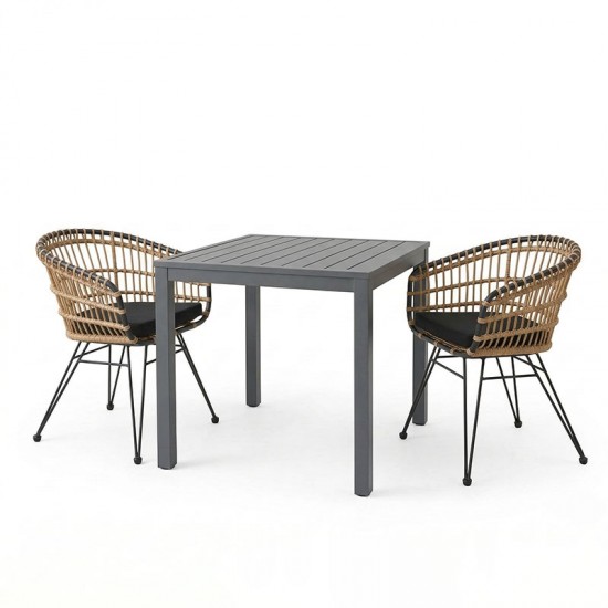 Τραπεζαρία Kliton-Naoki A σετ 3τεμ pakoworld ανθρακί αλουμίνιο και μέταλλο σε μαύρη απόχρωση 80x80x74εκ