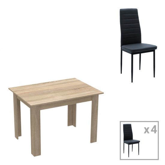 Τραπεζαρία Manka-Parker pakoworld σετ 5τεμ mdf σε μαύρη-sonoma απόχρωση 110x80x77εκ