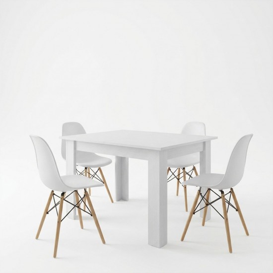 Τραπεζαρία Manka-Julita pakoworld σετ 5τεμ σε λευκή απόχρωση 110x80x77εκ