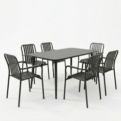 Τραπεζαρία Heven Vista pakoworld σετ 7τεμ μαύρο αλουμίνιο 120x70x72εκ