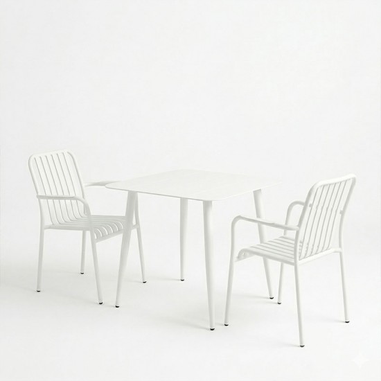 Τραπεζαρία Heven Vista pakoworld σετ 3τεμ λευκό αλουμίνιο 80x80x72εκ