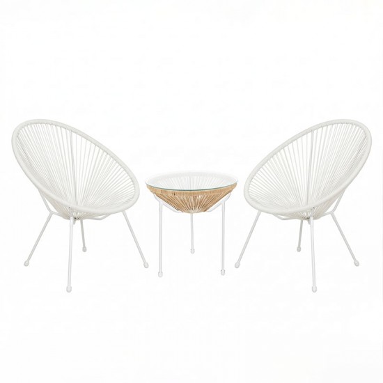 Σαλόνι Εξωτερικού Χώρου Acapulco pakoworld  Σετ 3τεμ λευκό μέταλλο με pe rattan σε φυσική απόχρωση Φ50x52εκ