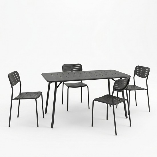 Τραπεζαρία Moraja Deraby Ι pakoworld σετ 5τεμ μαύρο μέταλλο 140x80x72εκ