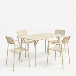Τραπεζαρία Moraja Deraby pakoworld σετ 5τεμ κρεμ μέταλλο 140x80x72εκ